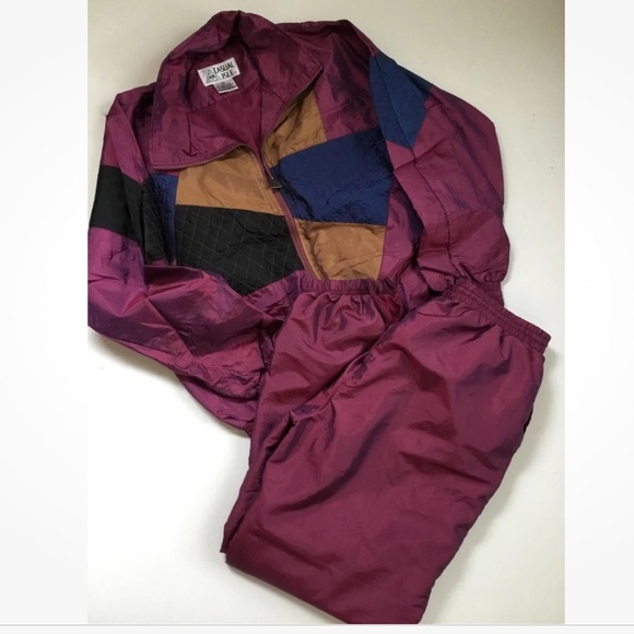 Vintage Other - Casual Isle Vintage Colorblock  Windbreaker Jacket & Pants Metallic